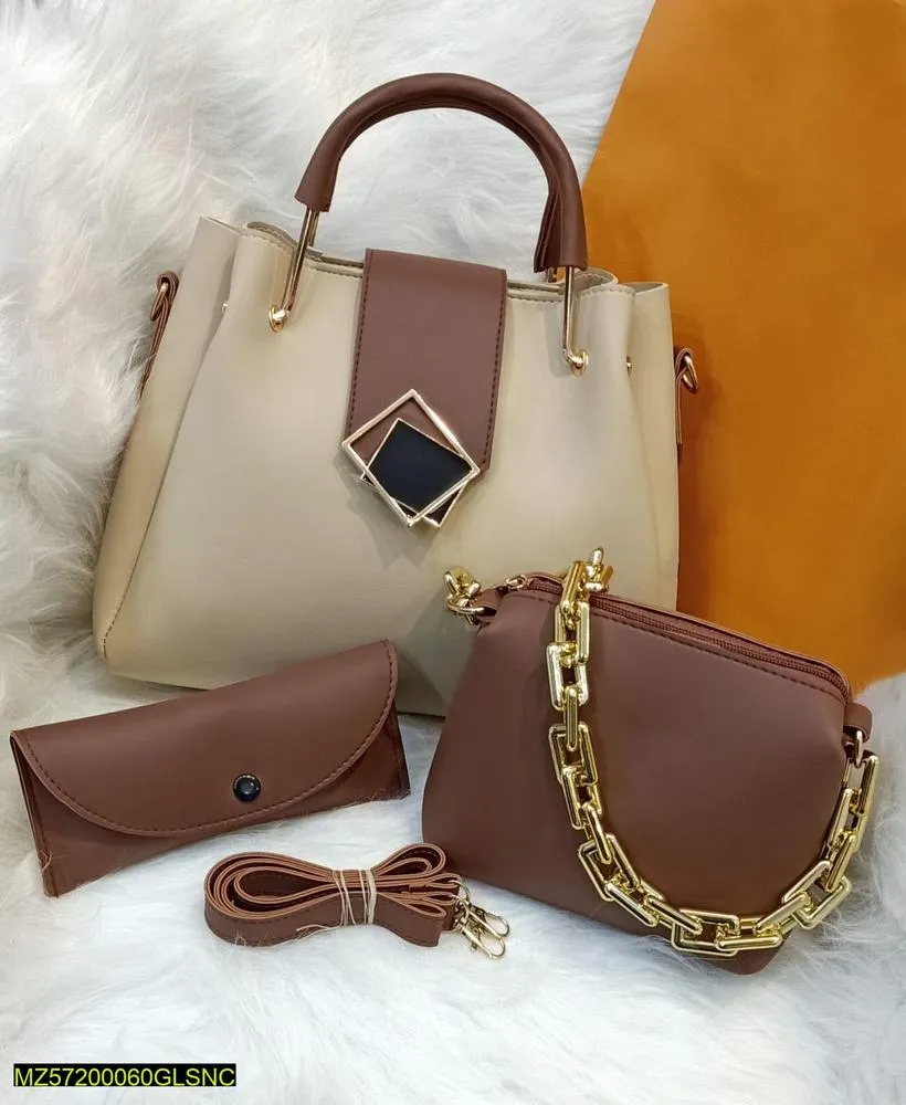 Women's PU Leather Textured Top Handle Shoulder Bag, Pack Of 3
