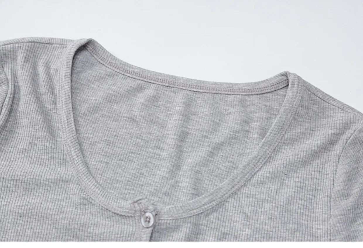 Women's single breasted slim fit long sleeve Crop Top