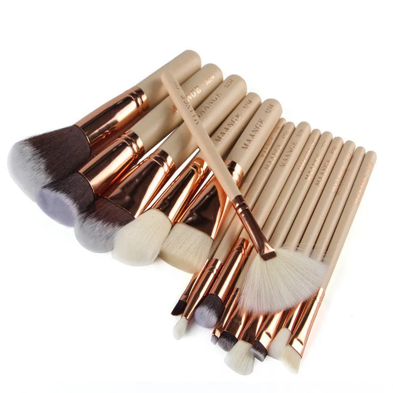 Wooden Handle Foundatation Makeup Brushes 15Pcs