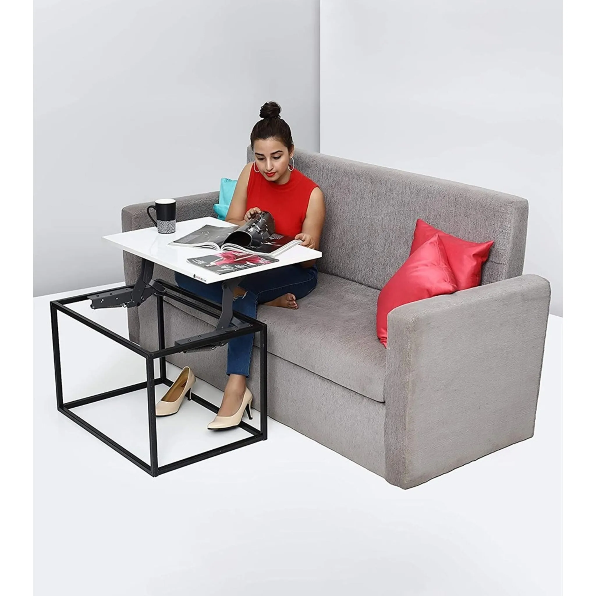 WorkStore Metal Coffee Table with a lift-up top, Glossy White